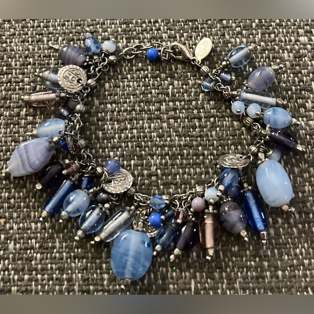 Baked Beads Signed Blue Glass Bracelet & Necklace Set - Picture 3 of 6